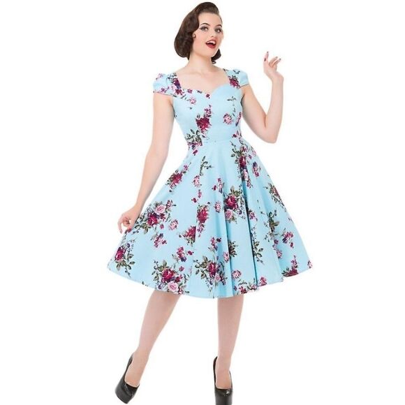Vintage Heart/Roses Swing Dress S - Picture 1 of 6